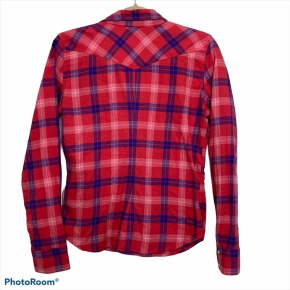 American Eagle Snap Button Down Plaid Shirt Size M - Picture 5 of 9